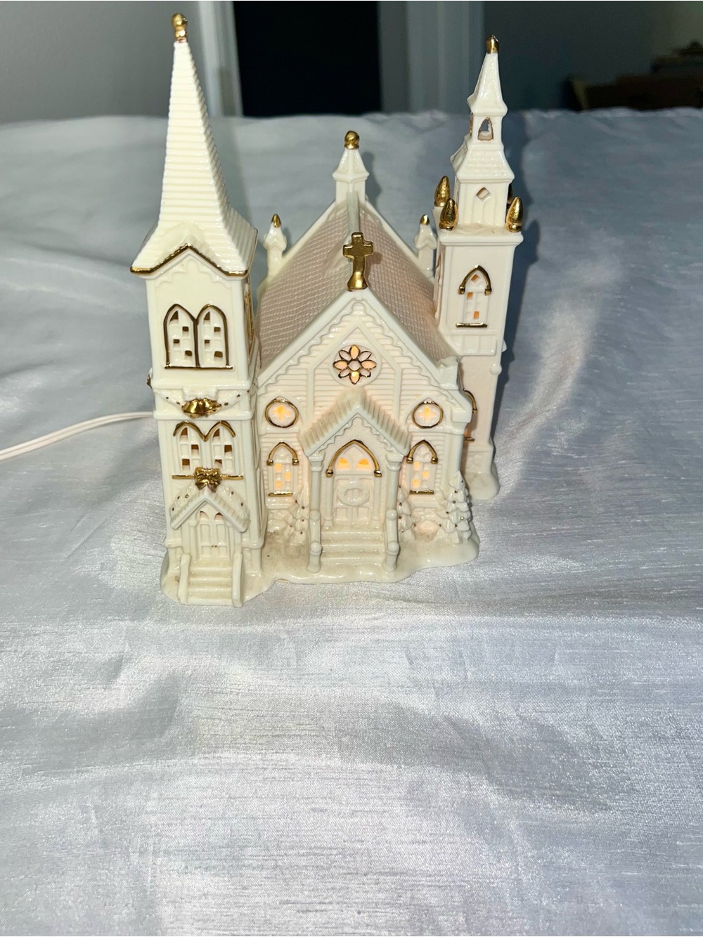 White Christmas Church Light-Up Figurine, Vintage